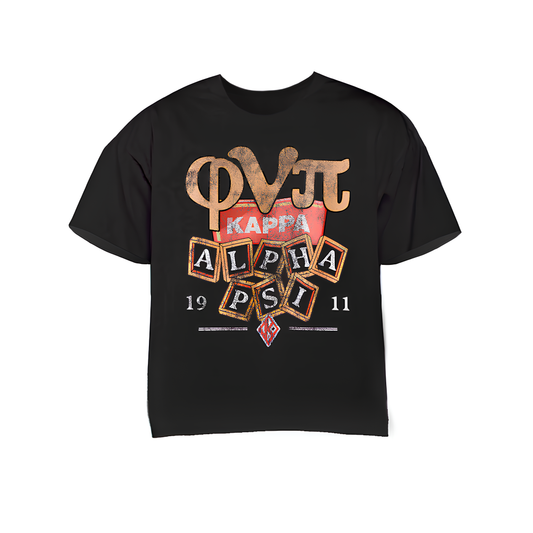 Phi Nu Pi "Kappa Block Letters" Black Tee