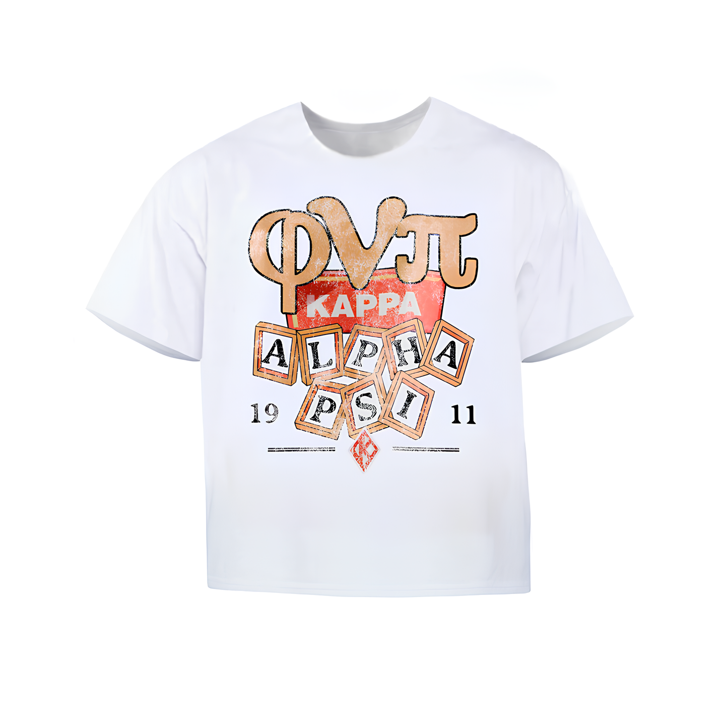 Phi Nu Pi "Kappa Block Letters" White Tee