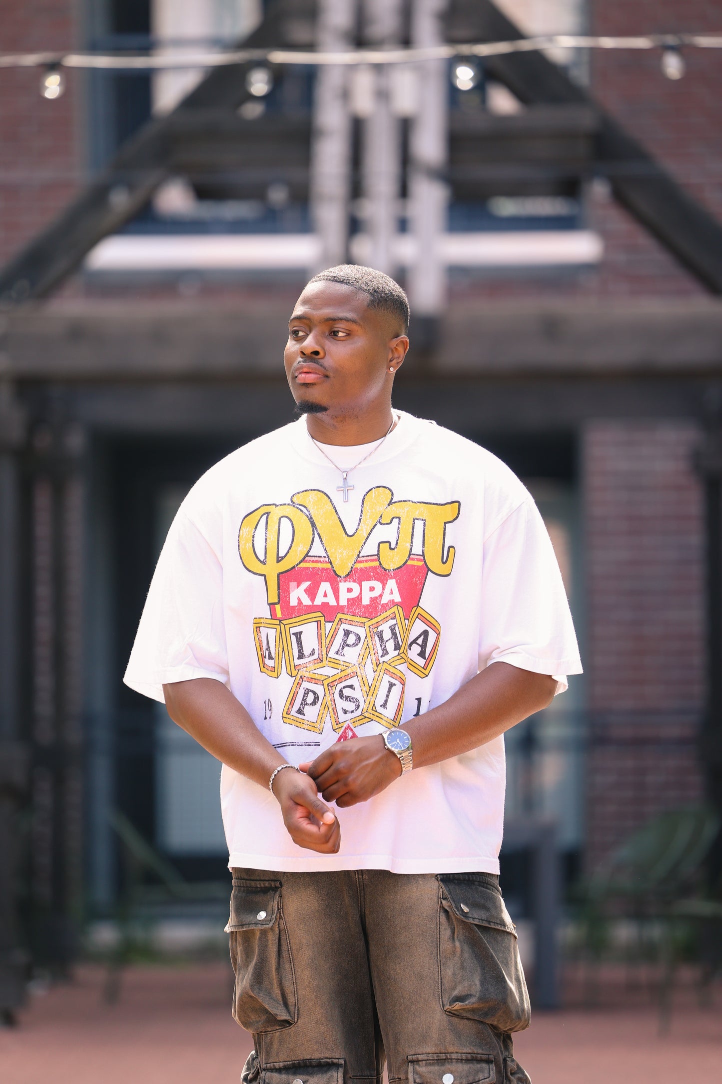 Phi Nu Pi "Kappa Block Letters" White Tee