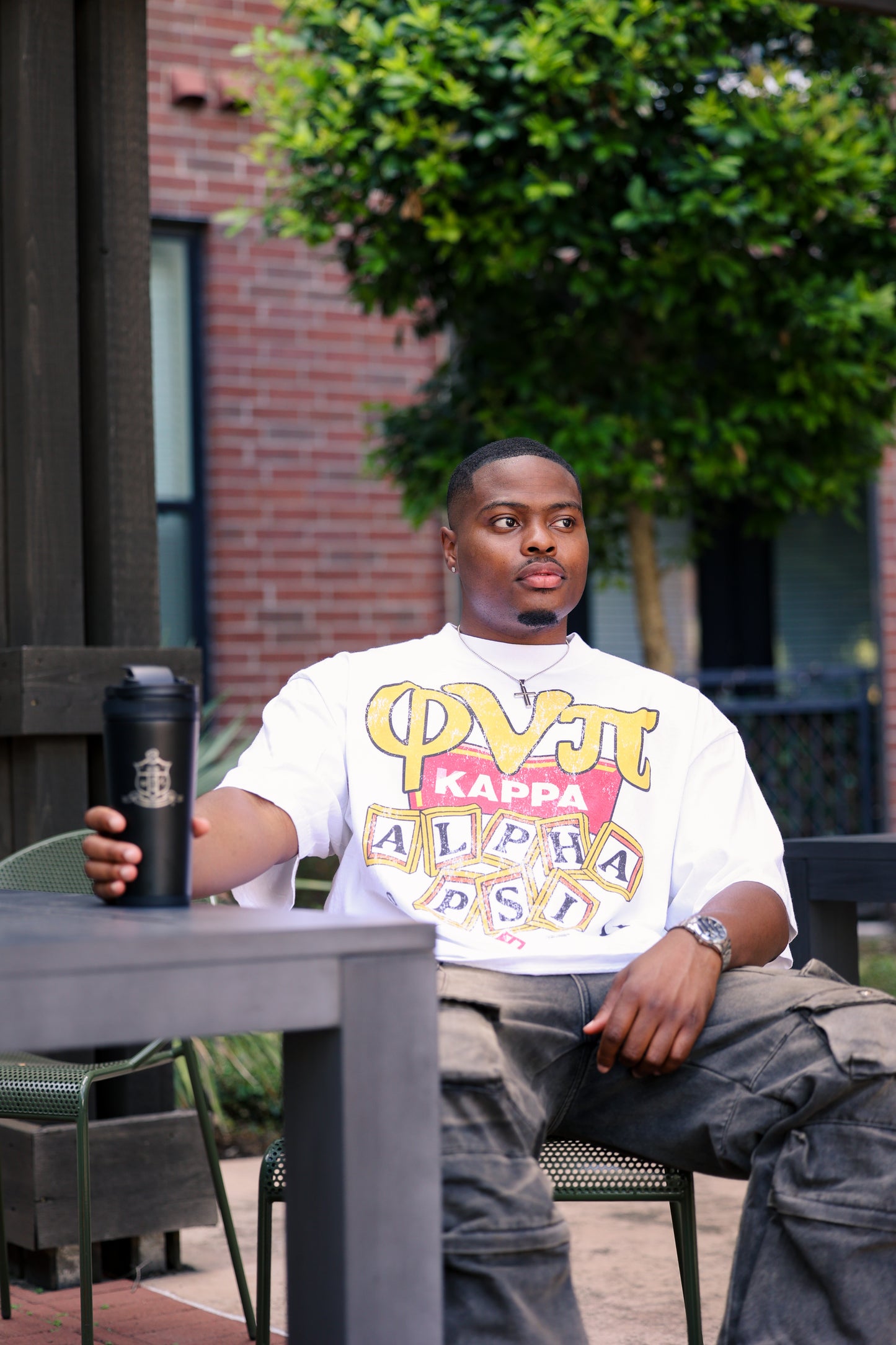 Phi Nu Pi "Kappa Block Letters" White Tee