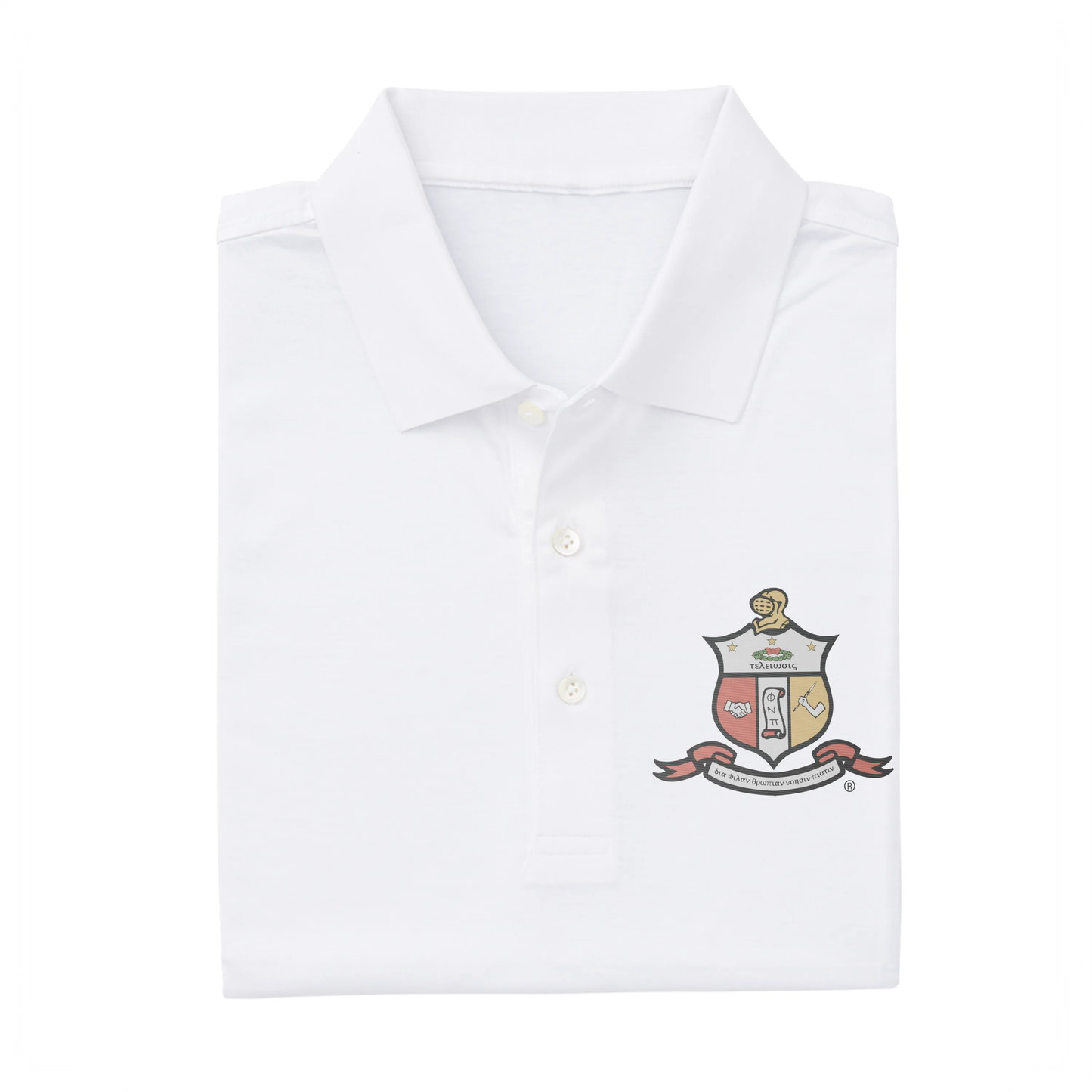 Kappa Alpha Psi: Pres Mercerized Supima White "Coat of Arms" Polo